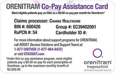 Example of ORENITRAM Co-pay Assistance Card